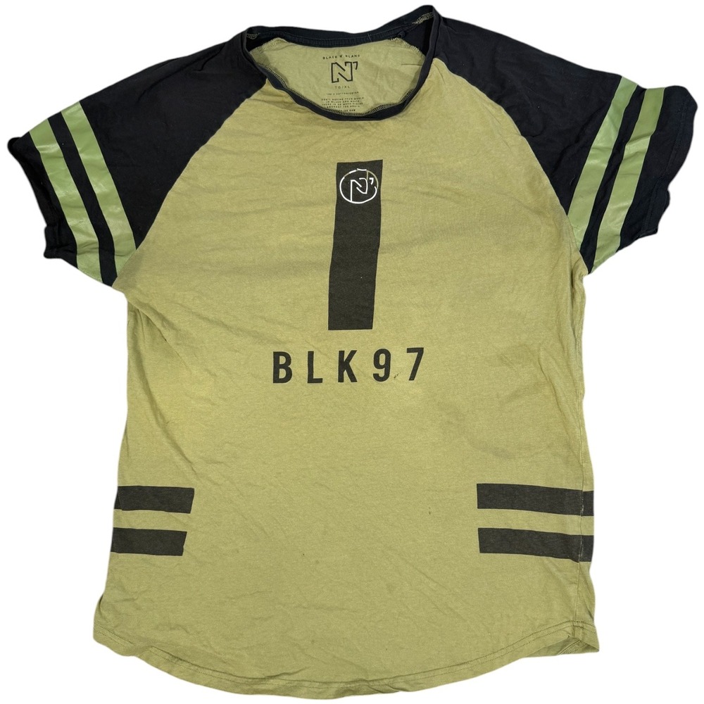 Black N Blanc BLK97 T‎ Shirt Mens XL Green Black Graphic Raglan Short Sleeve Tee